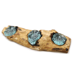 Suport 3 Lumânari din Sticlă topită pe Lemn